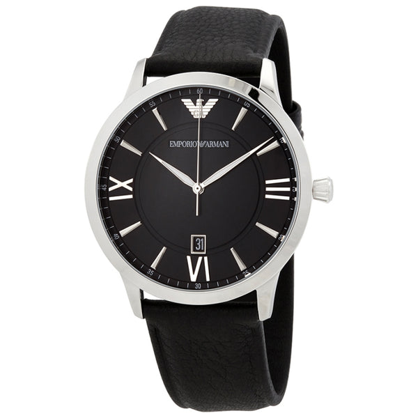 Armani Giovanni Quartz Black Dial Black Leather Men's Watch AR11210